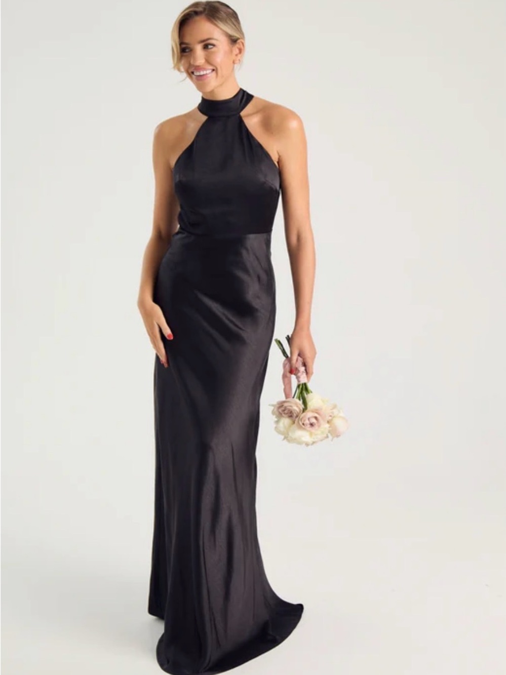 Six Stories Black High-Neck Satin Evening Dress
